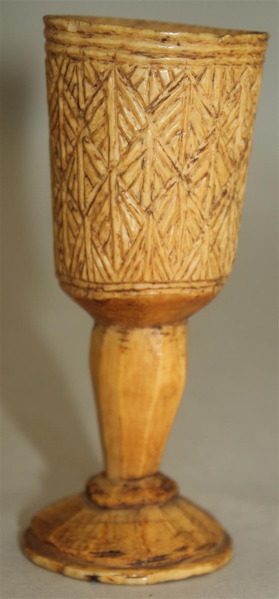 A 19th century or earlier African ivory goblet, 4.25in.